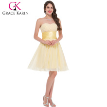 GK Strapless Chiffon Sweetheart Light Yellow Short Bridesmaid Dress GK000006